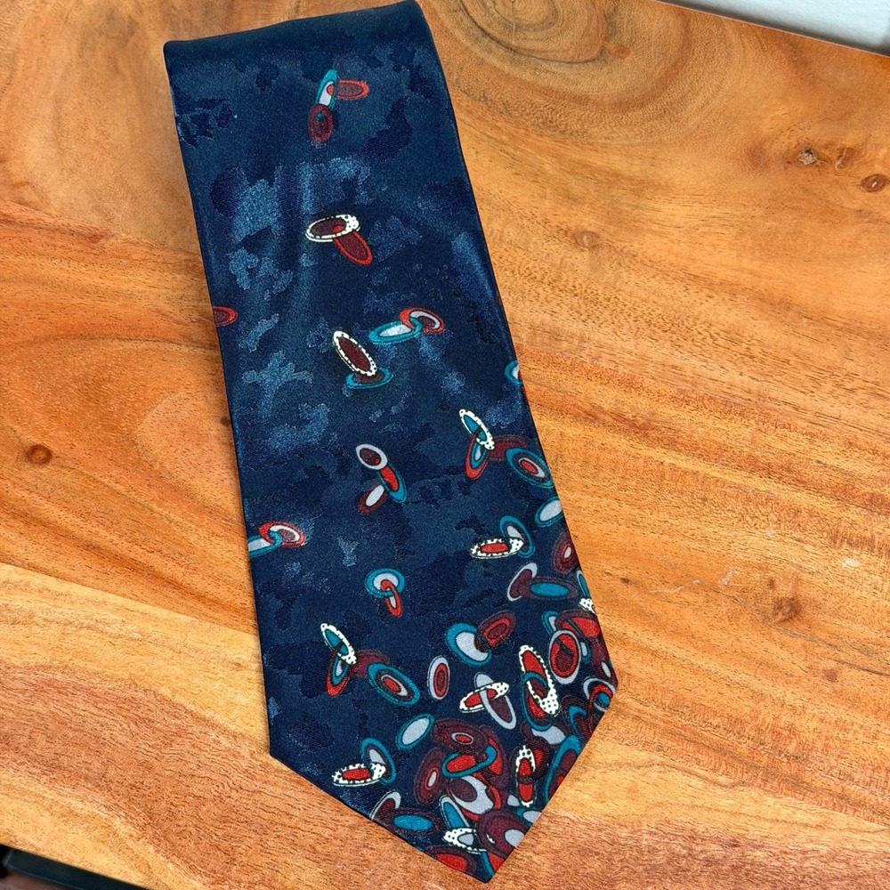 Executive Collection‎ Mens Silk Blend Necktie Blue Geometric Abstract Pattern